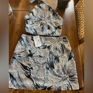 NWT 12th Tribe Black and Silver Mini Skirt and Matching Halter L